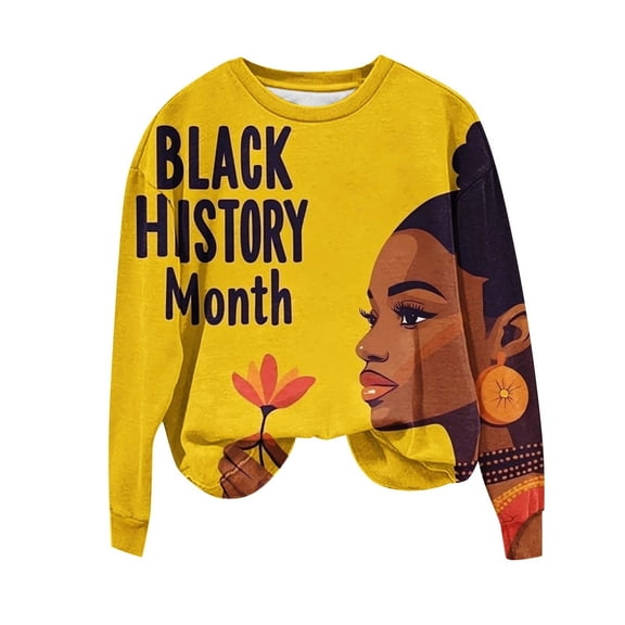 Tnhcen Women's Black History Month Crewneck Sweatshirt - Oversized Stretchy Long Sleeve Tops with Print Plus Size Casual Daily Wear (S-2XL)