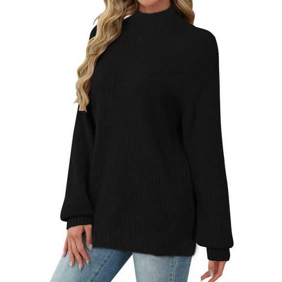 Tnhcen Women's Black Turtleneck Sweater Loose Fit Knit Top Soft Acrylic Pullover Minimalist Casual Wear Long Sleeve Comfort S-2XL