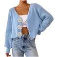 thumbnail image 1 of Tnhcen Women's Black V-Neck Cardigan Floral Button Knit Sweater Acrylic Soft Long Sleeve Cover Up Casual Cropped Open Front Y2K Fashion Top Everyday Basic Women's Wear S-XL, 1 of 4