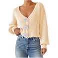 thumbnail image 1 of Tnhcen Women's Black V-Neck Cardigan Floral Button Knit Sweater Acrylic Soft Long Sleeve Cover Up Casual Cropped Open Front Y2K Fashion Top Everyday Basic Women's Wear S-XL, 1 of 4