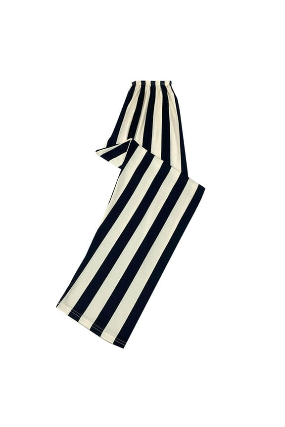 Women's Black White Striped Sleep Pants Elastic Waist Lounge Pants Cotton-Like Stretch Pajama Bottoms Soft Home Wear Pants Comfortable Casual Sleepwear M-2XL