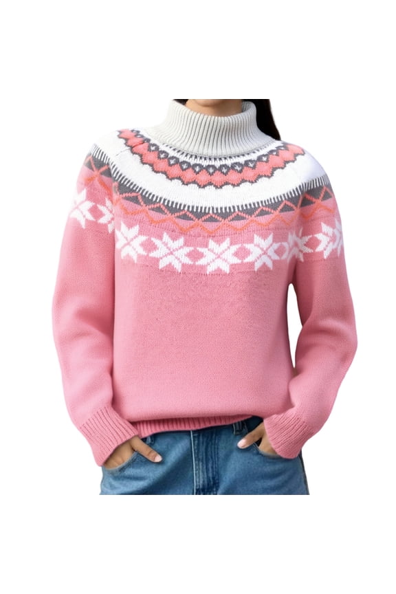 Women's Bohemian Print Sweater Ethnic Pattern Knit Top Acrylic Soft Pullover Loose Fit Casual Wear Color Block Round Neck S-5XL