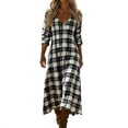 thumbnail image 1 of Tnhcen Women's Bohemian V Neck Long Sleeve Plaid Print Maxi Dress Nylon Spandex Matte Finish Casual Dress Plus Size S-2XL Loose Flowy Daily Outfit Beach Party Wear, 1 of 6