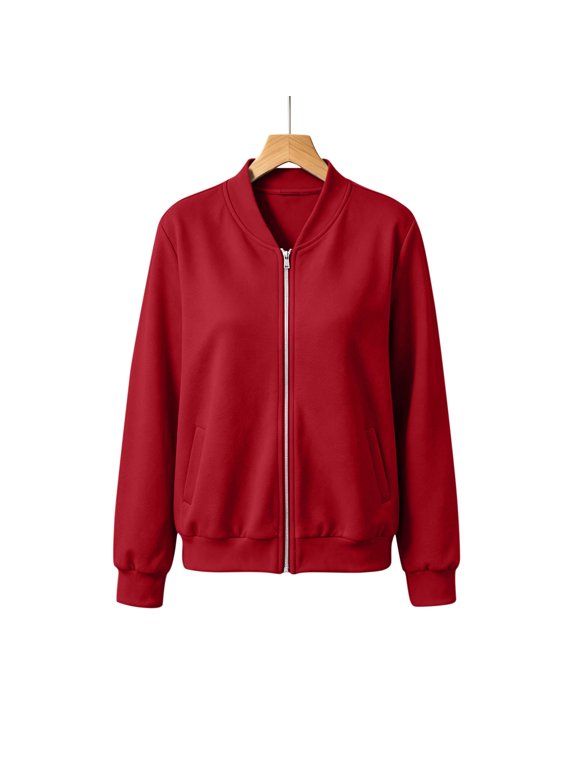 Women's Bomber Jacket Full Zip Up Casual Solid Color Sweatshirt with Pockets Long Sleeve Raglan Sleeves Loose Fit Lightweight Jacket for Women Activewear Track Jacket S - 2XL