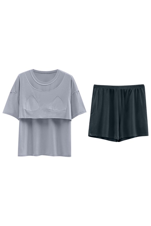 Women's Built - in Bra Loose Fit Short Sleeve Short Pajama Sleepwear Set Modal Cotton Polyester M - 2XL Casual Home Wear