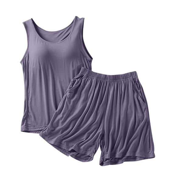 Tnhcen Women's Built-in Bra Modal Pajama Set Camisole Shorts Sleepwear Comfortable Loungewear Soft Home Wear M-4XL Dark Gray