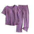 thumbnail image 1 of Tnhcen Women's Built-in Bra Modal Pajama Set Ruffle Pants Sleepwear Comfortable Loungewear 2-Piece Set XL-3XL Purple, 1 of 6