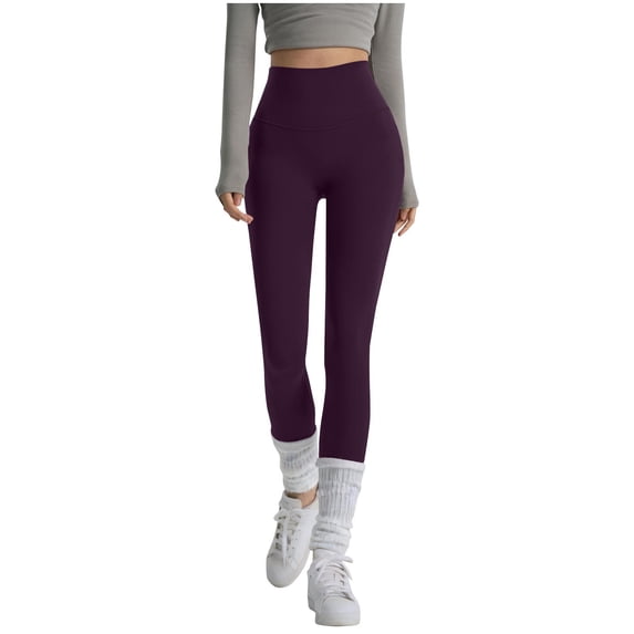 Tnhcen Women's Burgundy High Waisted Workout Leggings with Pockets, Tummy Control Yoga Pants, 4-Way Stretch Nylon Spandex Running Gym Fitness Tights for Women S-2XL