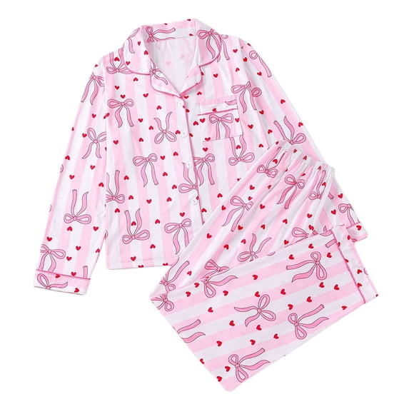 Tnhcen Women's Button Front Collar Print Long Sleeve Long Pants Pajama Set Modal Rayon Soft Sleepwear, Elastic Waist Comfort Fit, S-2XL Plus Size Women's Nightwear