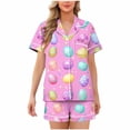 thumbnail image 1 of Tnhcen Women's Button Front Flip Collar Short Sleeve Shorty Pajama Set Easter Print Nylon Spandex Milk Silk Sleepwear, 1 of 5