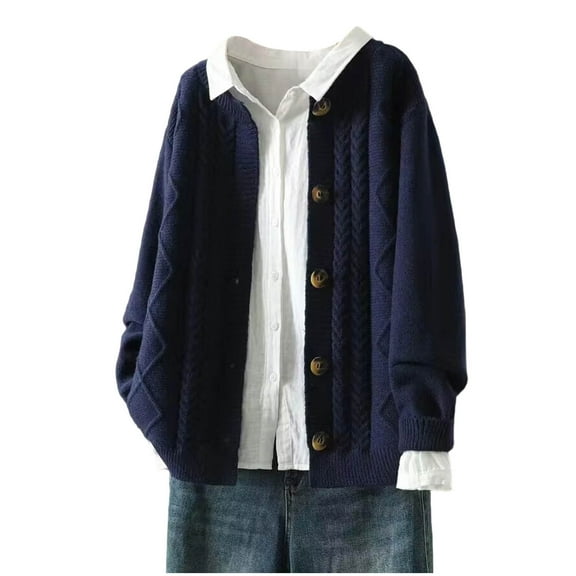 Tnhcen Women's Cable Knit Cardigan Jacquard Pattern Button Front Sweater Soft Acrylic Long Sleeve Cover Up Casual Boho Chic Open Front Free Size Knitwear Fall Winter Fashion