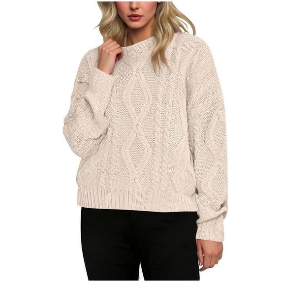 Tnhcen Women's Cable Knit Sweater Winter Warm Top Plus Size S-3XL Pullover Nylon Spandex Blend Matte Finish Cozy Crew Neck Casual Sweater Chunky Knit Fall Winter Clothing