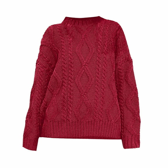 Tnhcen Women's Cable Knit Sweater Winter Warm Top Plus Size S-3XL Pullover Nylon Spandex Blend Matte Finish Cozy Crew Neck Casual Sweater Chunky Knit Fall Winter Clothing