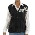 thumbnail image 1 of Tnhcen Women's Cable Knit Vest Floral Appliqué Sweater Vest Acrylic Cardigan Free Size Casual Duster Vest Boho Chic Outerwear, 1 of 8