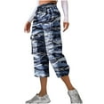 thumbnail image 1 of Tnhcen Women's Camo Print Cargo Pants 7/8 Drawstring Elastic Waist - Workwear with Multi-Pockets for Outdoor Sports & Casual Style, 1 of 7