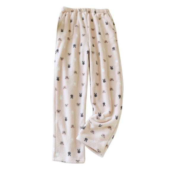 Tnhcen Women's Cartoon Animal Print Pajama Pants Fleece Sleepwear Cozy Flannel Lounge Pants Elastic Waist Home Wear Soft Warm Pants M-XL Pink