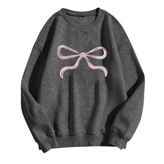 Tnhcen Women's Casual Bow Print Crewneck Loose Fit Sweatshirt - Plus Size Friendly Long Sleeve Fall Tops S-2XL