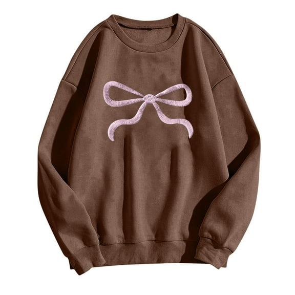 Tnhcen Women's Casual Bow Print Crewneck Loose Fit Sweatshirt - Plus Size Friendly Long Sleeve Fall Tops S-2XL