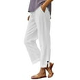 thumbnail image 1 of Tnhcen Women's Casual Comfortable Drawstring Waist Linen Long Pants Pre - washed Crinkled Fabric with Button Open - hem Decoration Loose Fit S - 3XL, 1 of 6