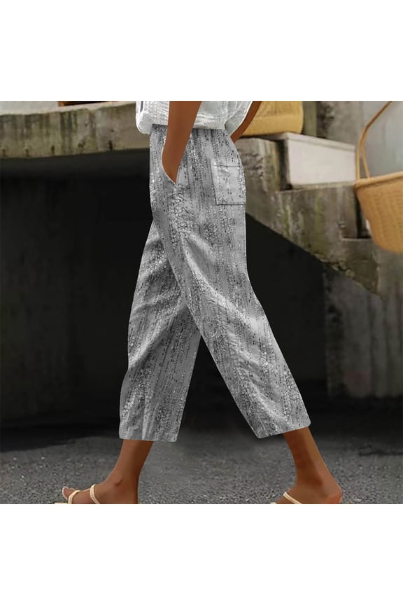 Women's Casual Drawstring Pants - Loose Straight Leg 7/8 Pants with Pockets & Fashion Print | Basic Style for Plus Size M-3XL