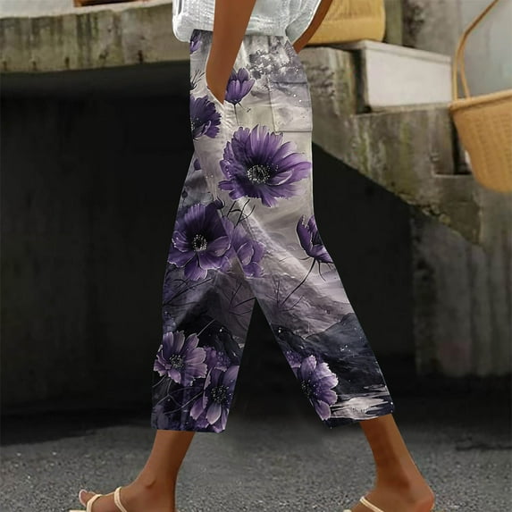 Tnhcen Women's Casual Drawstring Pants - Loose Straight Leg 7/8 Pants with Pockets & Fashion Print | Basic Style for Plus Size M-3XL