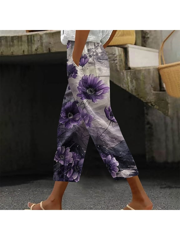 Women's Casual Drawstring Pants - Loose Straight Leg 7/8 Pants with Pockets & Fashion Print | Basic Style for Plus Size M-3XL