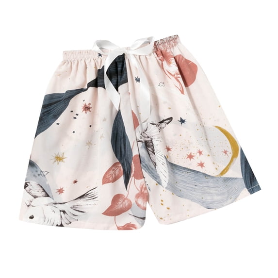 Tnhcen Women's Casual Floral Print Cotton Pajama Shorts Loose Fit Drawstring Elastic Waist Free Size Home Wear Sleepwear Comfortable Breathable Lightweight Sleep Pants for Women