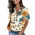 thumbnail image 1 of Tnhcen Women's Casual Loose Fit Short Sleeve Button Up Shirt with Random Color Block Print, Retro Boho Style Collared Top in Sizes S-2XL, 1 of 7