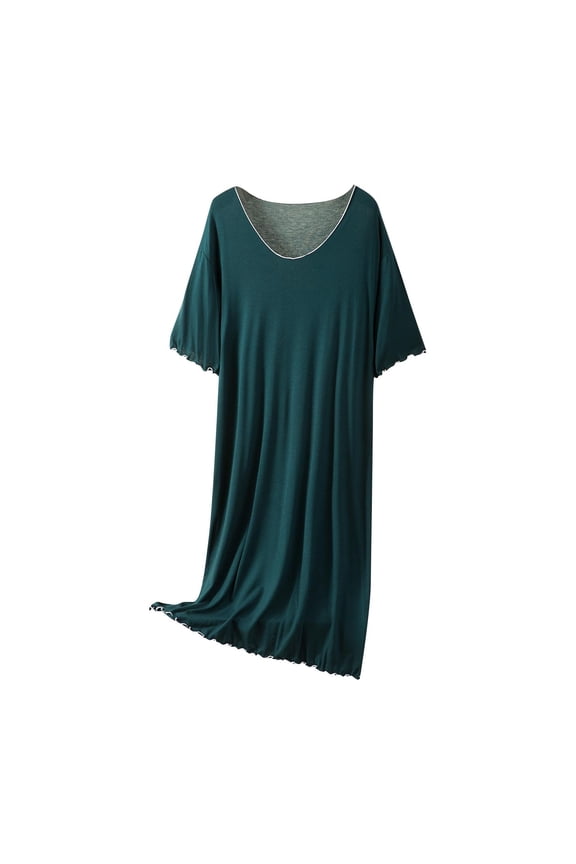 Women's Casual Loose Fit Short Sleeve Sleep Dress Modal V - Neck Ruffled Hem Nightgown Plus Size L - 3XL Soft Comfy Breathable Sleepwear