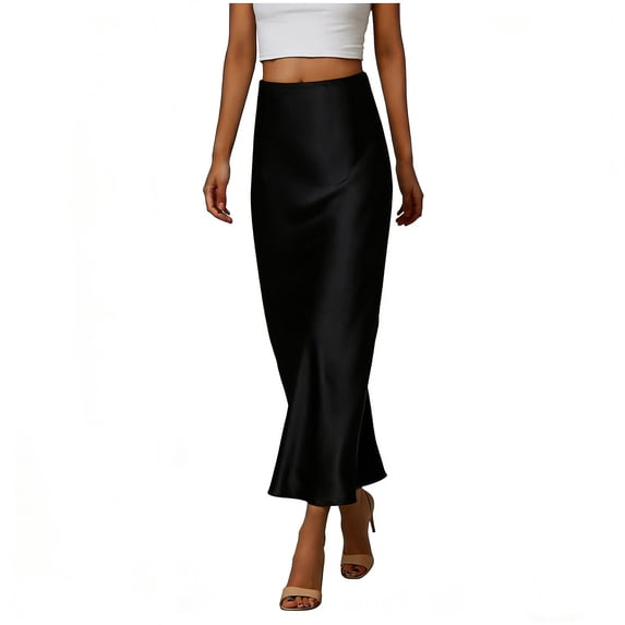 Tnhcen Women's Casual Maxi Skirt 3XL Satin Skirt High Waist Beige Solid Slip Skirt Flowy Design Comfort Fit Plus Size Stretchy Fabric Elegant Women's Skirt for Work Casual Outfits