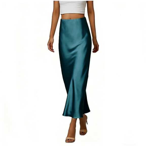 Tnhcen Women's Casual Maxi Skirt 3XL Satin Skirt High Waist Beige Solid Slip Skirt Flowy Design Comfort Fit Plus Size Stretchy Fabric Elegant Women's Skirt for Work Casual Outfits