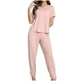 thumbnail image 1 of Tnhcen Women's Casual Milk Silk Sleepwear Set - Solid Color Crew Neck Short Sleeve Lounge Pants with Elastic Waistband, Cozy Home Wear (S-2XL), 1 of 7