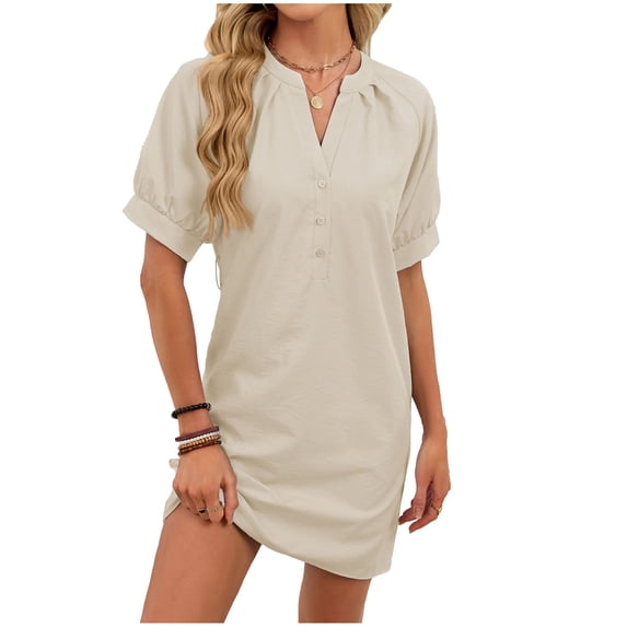 Tnhcen Women's Casual Nightgown V-Neck Short Sleeve Sleep Shirt Tie Front Design, Nylon Spandex Blend Soft Breathable Fabric, Loose Fit Plus Size S - XL