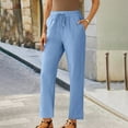 thumbnail image 1 of Tnhcen Women's Casual Pants 2025 Linen Blend Drawstring Waist Slim Straight Leg Trousers - Versatile Basic Style for All Seasons, S-5XL, 1 of 6