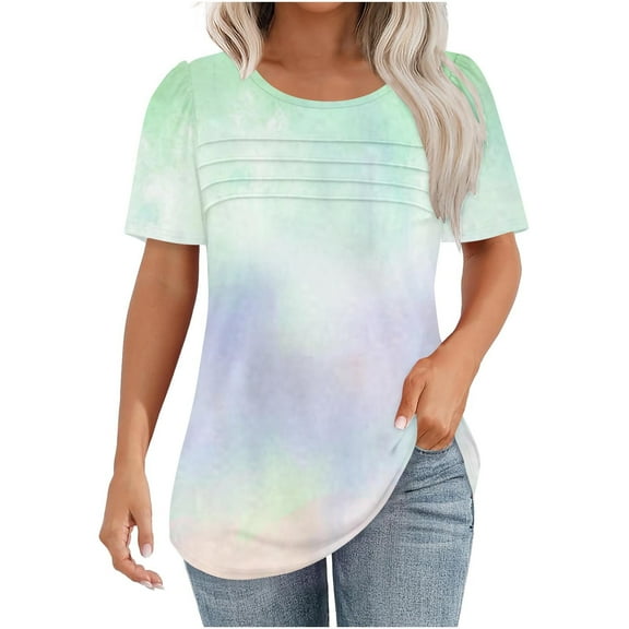 Tnhcen Women's Casual Short Sleeve Loose Crew Neck Print Top - S-2XL Plus Size Friendly | Soft Stretchy Everyday Essentials Breathable