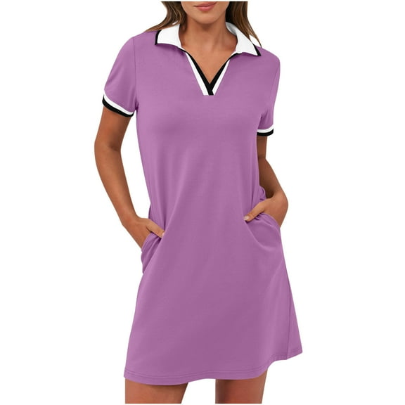 Tnhcen Women's Casual Short Sleeve Polo V-Neck Mini Dress with Pockets Stretchy Breathable Tennis Golf Dress for Women, S-2XL Plus Summer Outfit