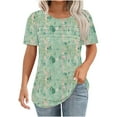 thumbnail image 1 of Tnhcen Women's Casual Short Sleeve Round Neck Shirts - Floral Print Pleated Blouse with Soft Stretch Regular Fit for Daily Wear & Travel S-2XL, 1 of 6