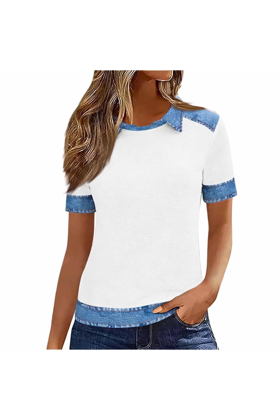 Women's Casual Short Sleeve Waffle Knit Top, Turn-Down Collar Relaxed Fit Blouse, Soft Breathable Everyday Shirt for Women, Sizes S-3XL
