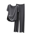 thumbnail image 1 of Tnhcen Women's Casual Solid Color Crewneck Loose Short Sleeve Pant Sleepwear Set | L-2XL | Soft Modal Cotton Polyester Blend, 1 of 2