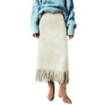 thumbnail image 1 of Tnhcen Women's Casual Solid Color Fringe Hem Skirt Suede High Waist Midi Skirt Plus Size S-2XL Loose Fit Flowy Skirt Fall Winter Casual Outfit Women's Trendy Daily Skirt, 1 of 5
