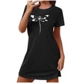 thumbnail image 1 of Tnhcen Women's Casual Summer Pajama Dress Round Neck Short Sleeve with Trendy Print Soft 95% Polyester 5% Spandex S-2XL for Sleeping/Relaxing, 1 of 7