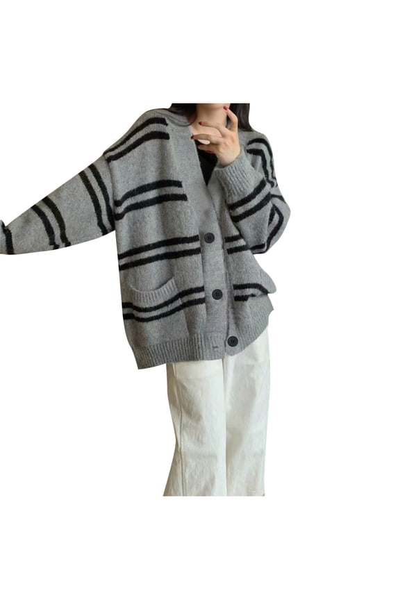 Women's Casual V-Neck Cardigan Acrylic Soft Knit Sweater Button Up Long Sleeve Cover Free Size Loose Fit Solid Color Loungewear Everyday Comfort Wear