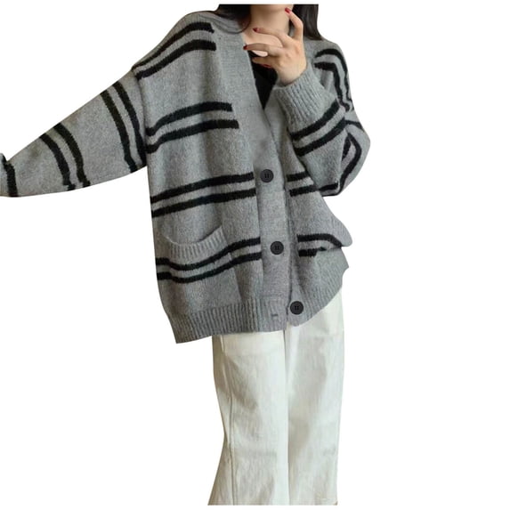 Tnhcen Women's Casual V-Neck Cardigan Acrylic Soft Knit Sweater Button Up Long Sleeve Cover Free Size Loose Fit Solid Color Loungewear Everyday Comfort Wear