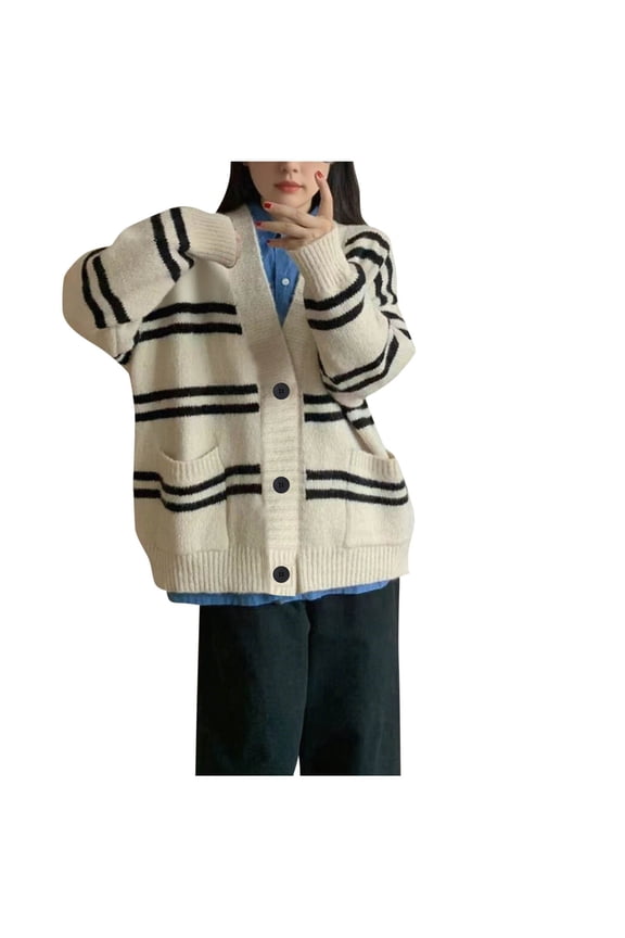 Women's Casual V-Neck Cardigan Acrylic Soft Knit Sweater Button Up Long Sleeve Cover Free Size Loose Fit Solid Color Loungewear Everyday Comfort Wear