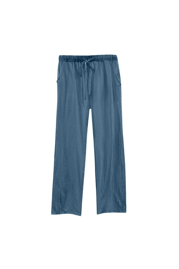 Women's Casual Wide Leg Drawstring Pants 100% Polyester Pre-washed Wrinkle-Free Elastic Waist Relaxed Fit S-5XL Plus Size Comfy Trousers