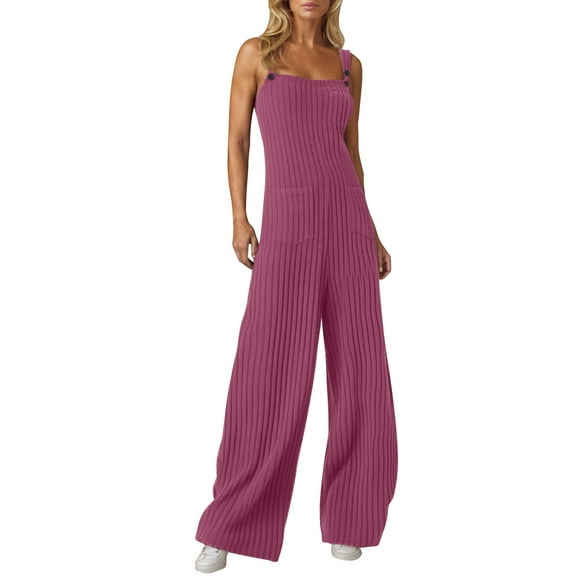 Tnhcen Women's Casual Wide Leg Knit Jumpsuit - Soft Nylon Spandex Blend Easy Slip-On Design with Adjustable Straps Multiple Pockets Pants Plus Size-Friendly S-2XL