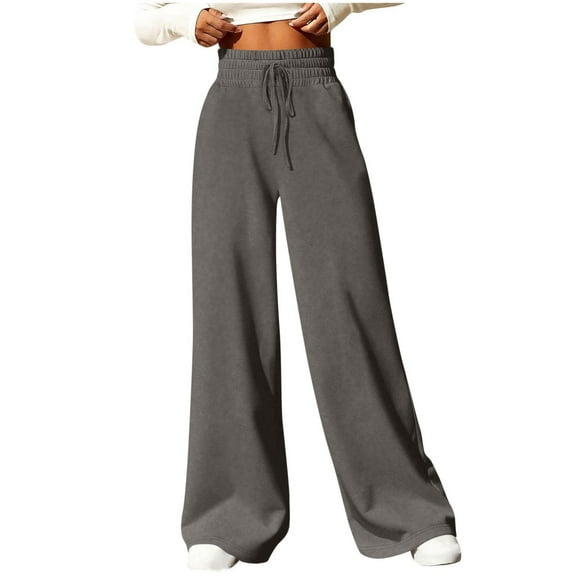 Tnhcen Women's Casual Wide Leg Sweatpants Drawstring Elastic Waist Japanese Fleece Fabric Lounge Pants with Pockets Plus Size S-2XL Multiple Colors Available