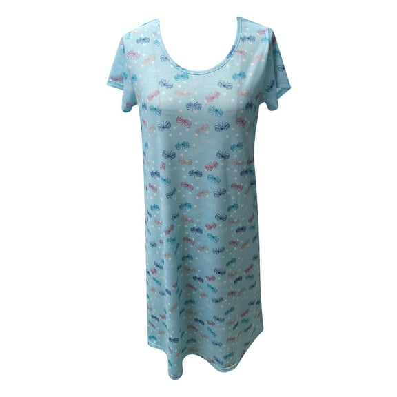 Tnhcen Women's Chinese Dragon Print Sleep Dress Round Neck Short Sleeve Nightgown Nylon Spandex Lounge Wear S-2XL Sky Blue