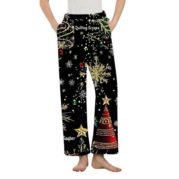 Tnhcen Women's Christmas Flannel Pajama Pants Fleece Lined Thermal Holiday Print Plaid Sleepwear Lounge Pants with Snowflake Pattern Soft Warm Winter Nightwear S-3XL