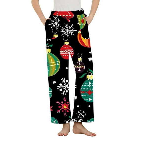 Tnhcen Women's Christmas Flannel Pajama Pants Fleece Lined Thermal Holiday Print Plaid Sleepwear Lounge Pants with Snowflake Pattern Soft Warm Winter Nightwear S-3XL